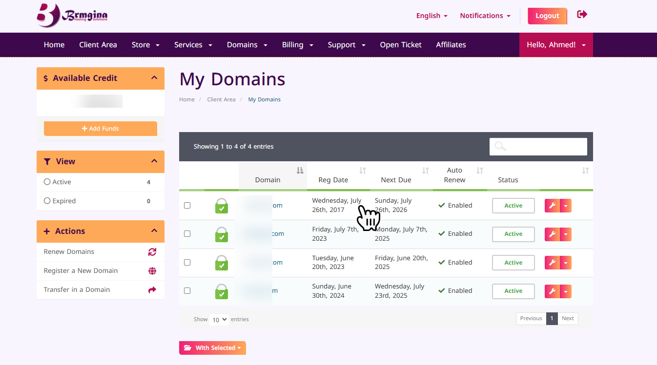 Domains in your account